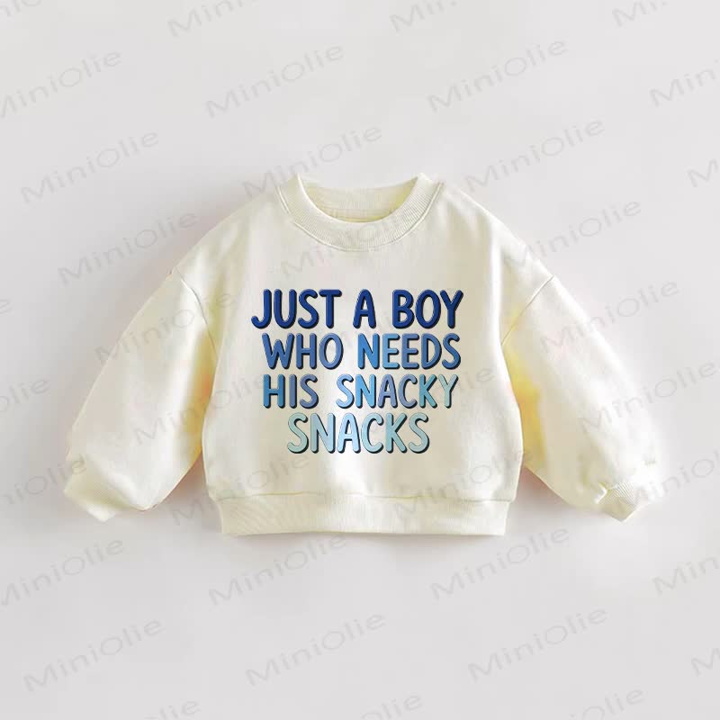 JUST A BOY WHO NEEDS HIS SNACKY SNACKS Baby Toddler Cream Sweatshirt - Cream - 3-5T - image 1
