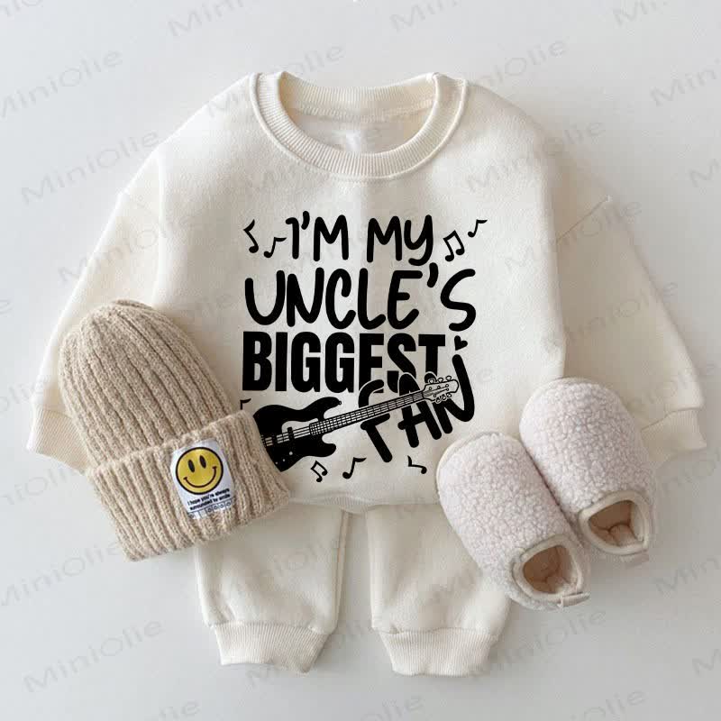 I'M MY UNCLE'S BIGGEST FAN Baby Guitar Print White Sweatshirt 2-piece Set - White - 2-3T - image 1