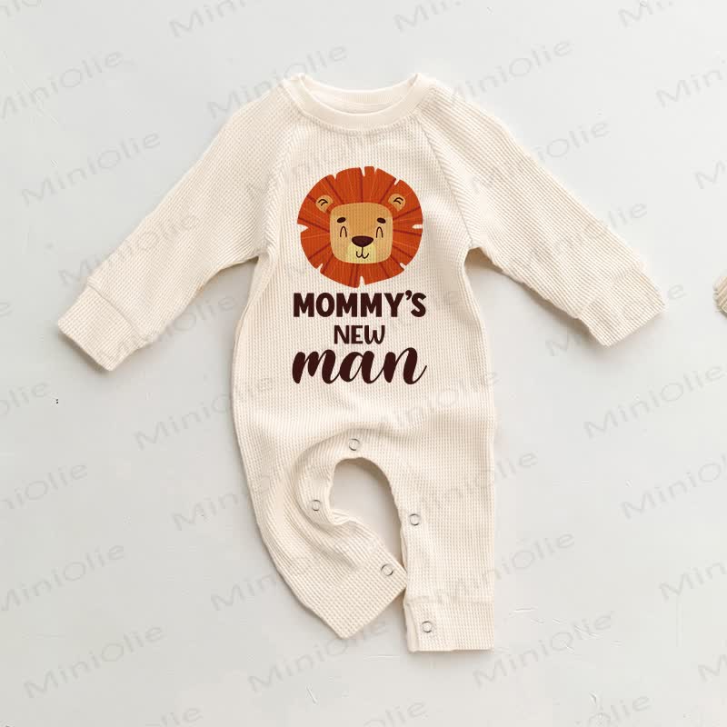 MOMMY'S NEW MAN Baby Lion Print Beige Waffle Romper - Beige - 18-24M - image 1