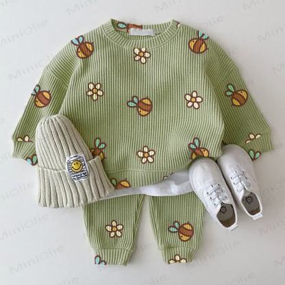 Baby Green Waffle Bee Flower 2-piece Set - Green - 2-3T - image 1