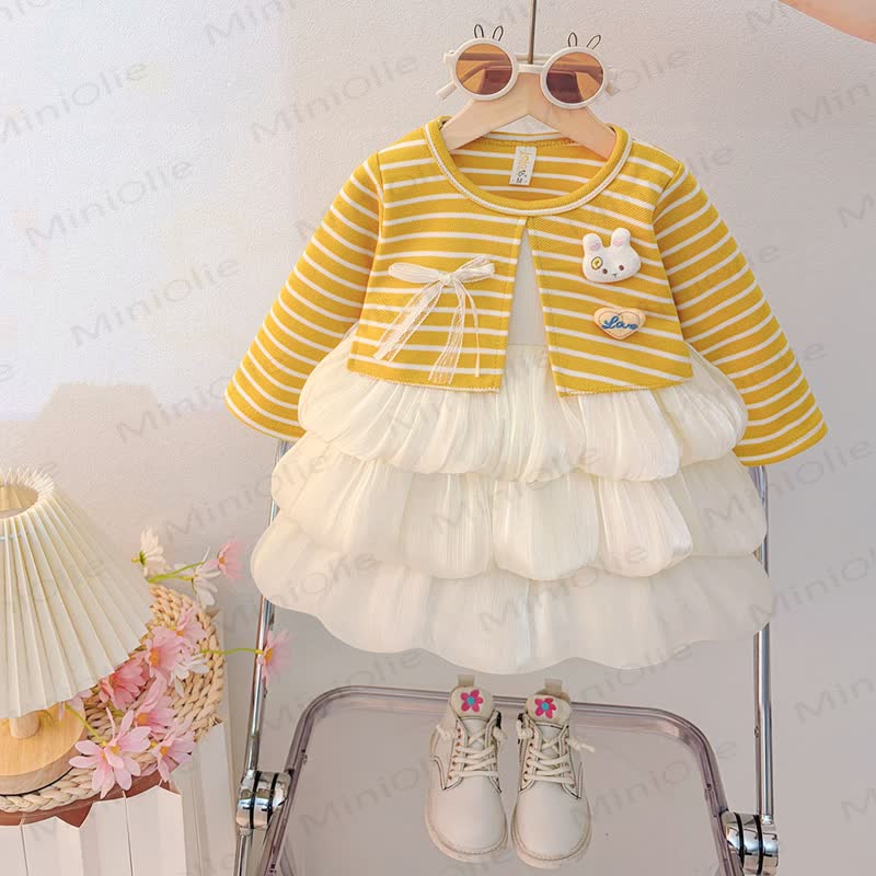 Baby Toddler Girl Bunny Stripe Knit Tulle Dress - Yellow - 3-4T - image 2