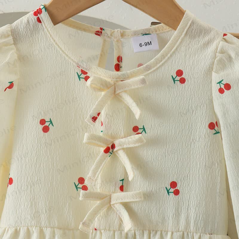 Baby Toddler Girl Cherry Print Bow Top and Denim Pants 2-piece Set - image 3