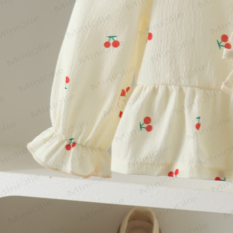 Baby Toddler Girl Cherry Print Bow Top and Denim Pants 2-piece Set - image 5