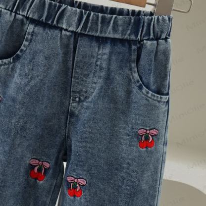 Baby Toddler Girl Cherry Print Bow Top and Denim Pants 2-piece Set - image 7