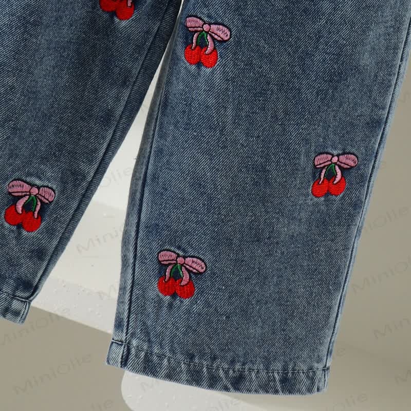 Baby Toddler Girl Cherry Print Bow Top and Denim Pants 2-piece Set - image 8