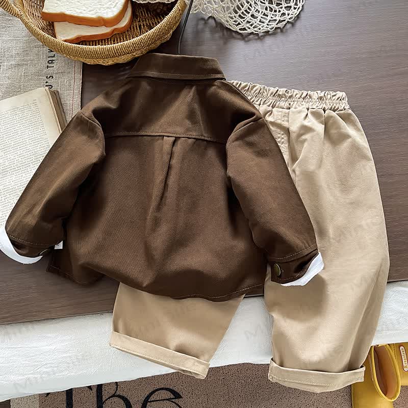Baby Toddler Brown Jacket and Pants 3-piece Set - image 2