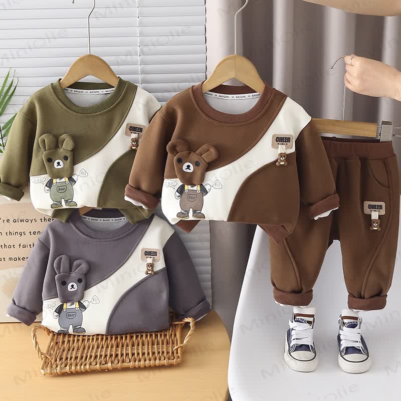 Toddler Baby Boy Bear Patch Sweatshirt and Jogger 2-piece Set - image 1