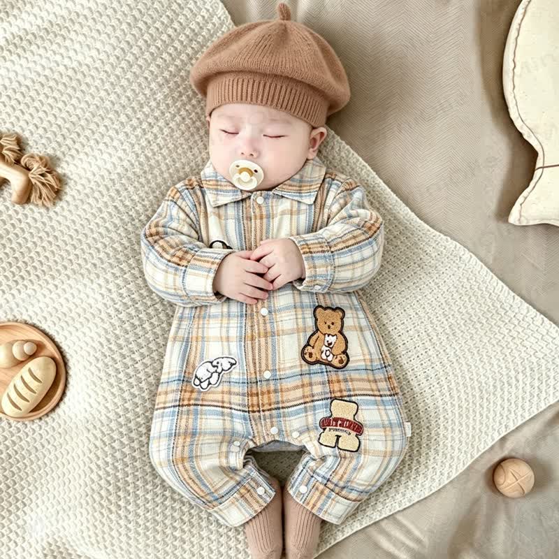 LONDON Baby Plaid Animal Collared Romper - Brown - 100 - image 1