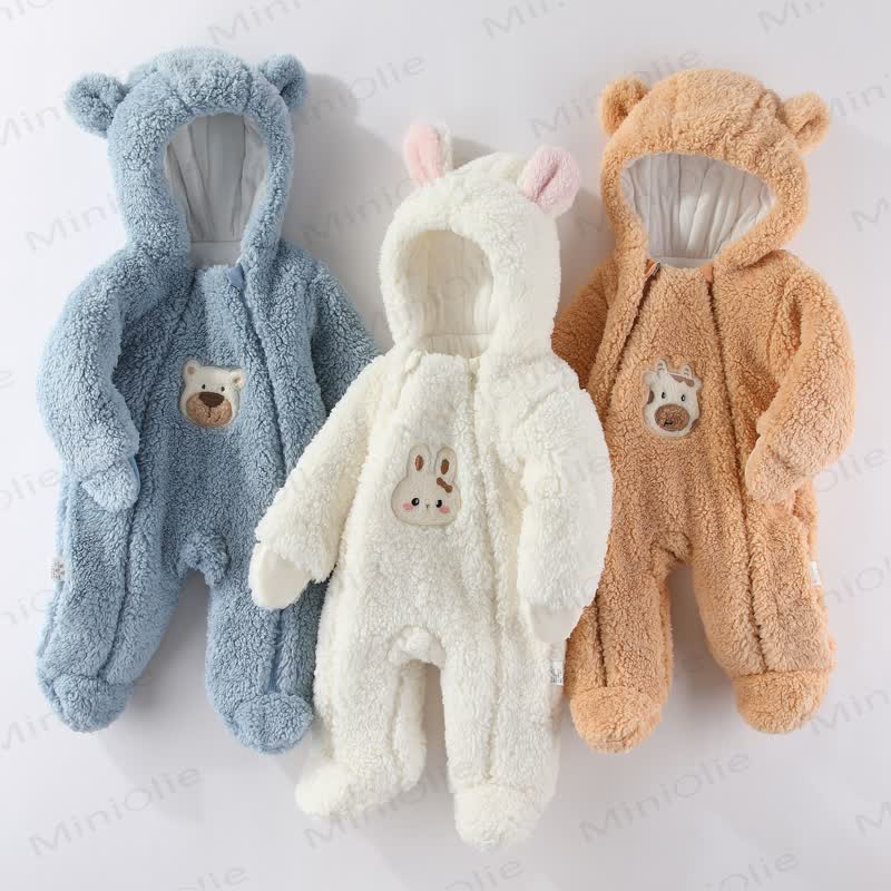 Baby Animal Sherpa Hooded Footed Romper - image 1