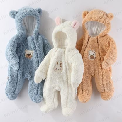 Baby Animal Sherpa Hooded Footed Romper - image 1