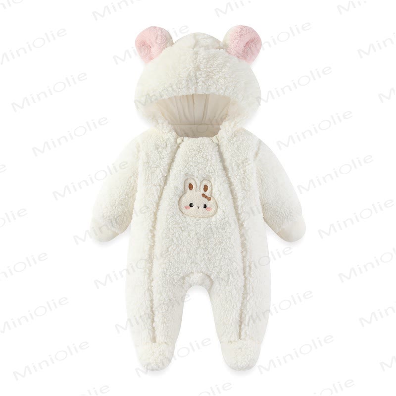 Baby Animal Sherpa Hooded Footed Romper - White - 12-18M - image 2