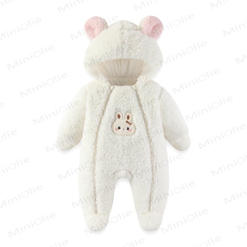 Baby Animal Sherpa Hooded Footed Romper - White - 12-18M - image 2