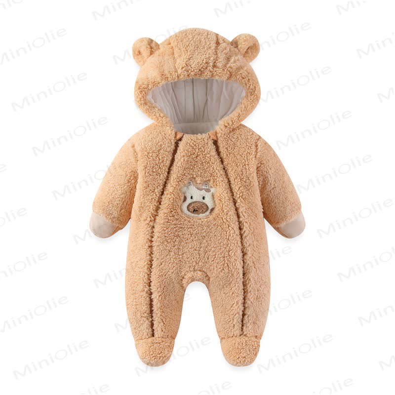 Baby Animal Sherpa Hooded Footed Romper - Khaki - 12-18M - image 3