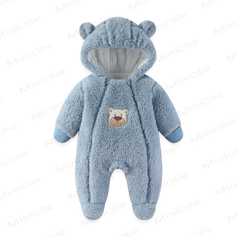 Baby Animal Sherpa Hooded Footed Romper - Blue - 12-18M - image 4