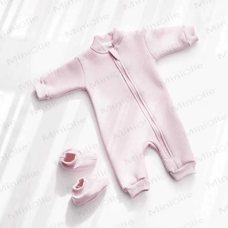 Baby Fleece Lined Zip Romper with Booties - Light Pink - 2-3T - image 5