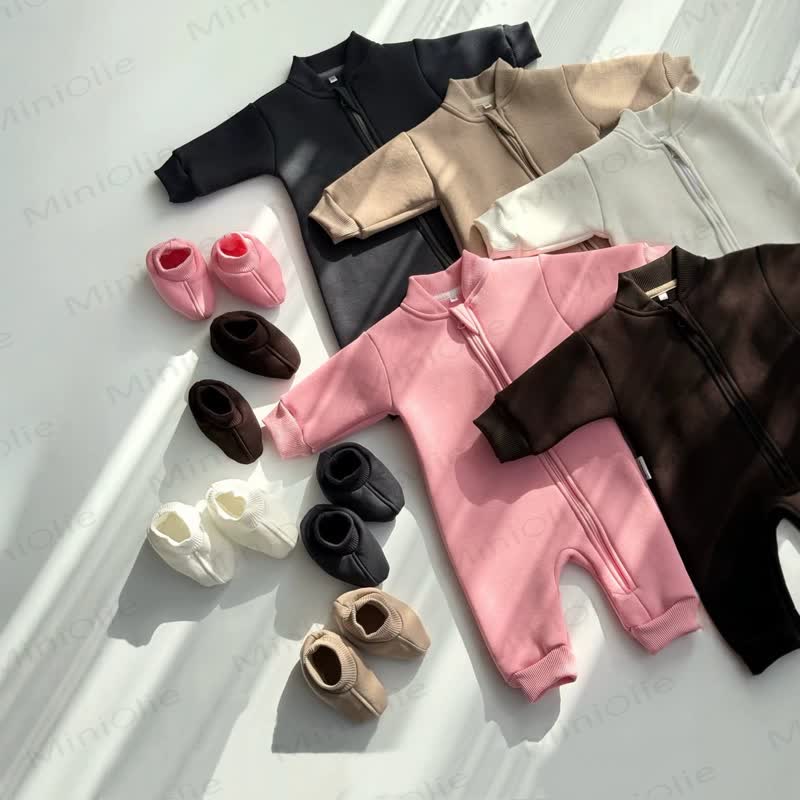 Baby Fleece Lined Zip Romper with Booties - image 1