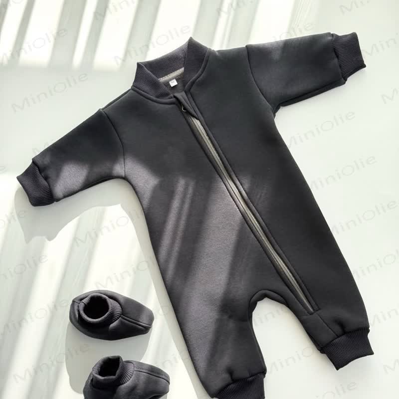 Baby Fleece Lined Zip Romper with Booties - image 2