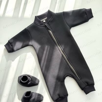 Baby Fleece Lined Zip Romper with Booties - image 2