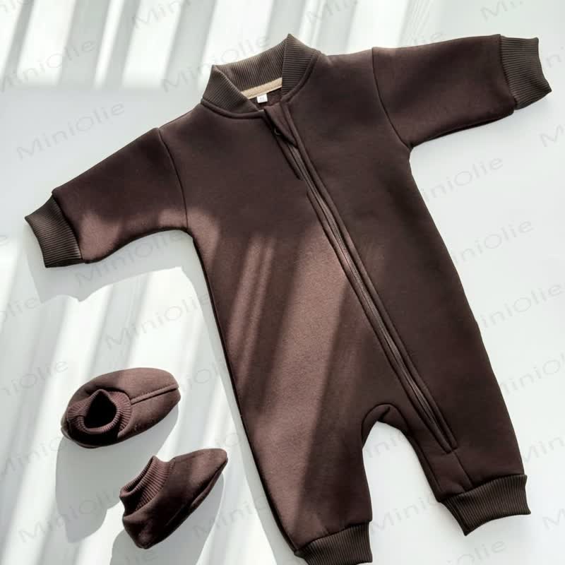 Baby Fleece Lined Zip Romper with Booties - Brown - 2-3T - image 3