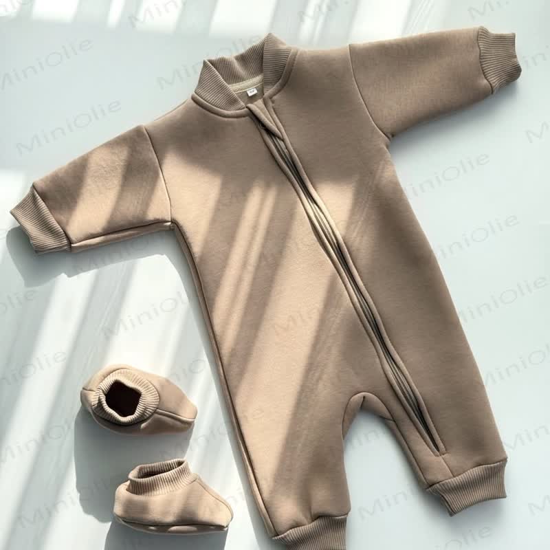 Baby Fleece Lined Zip Romper with Booties - Khaki - 2-3T - image 4