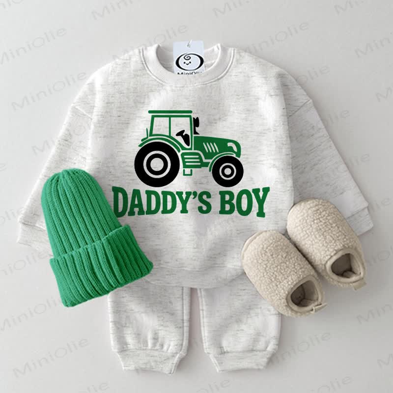 DADDY'S BOY Baby Light Grey Tractor Print Sweatshirt 2-piece Set - Light Grey - 2-3T - image 1