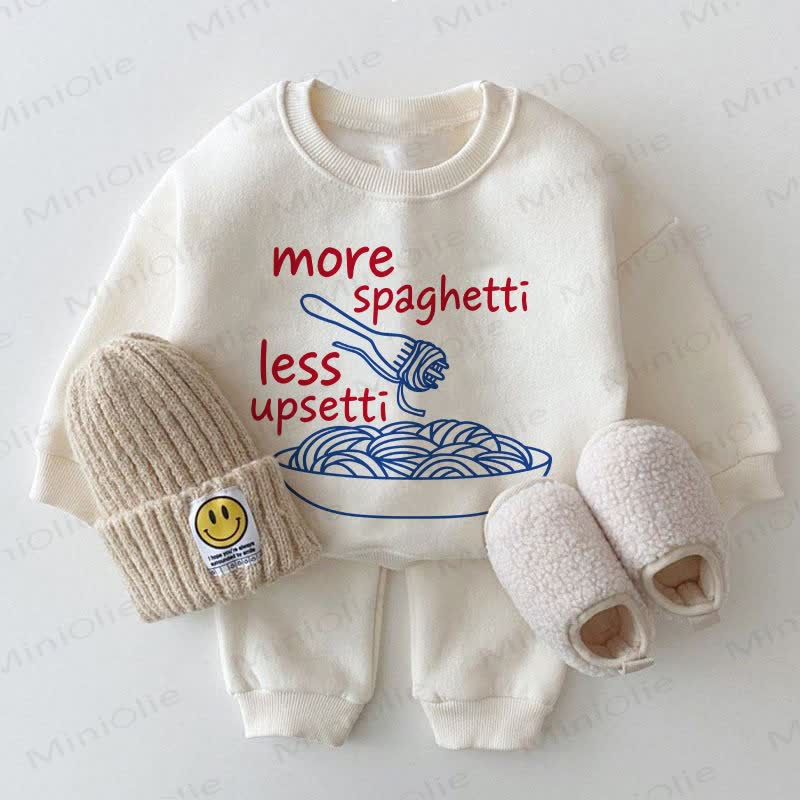 MORE SPAGHETTI LESS UPSETTI Baby Food Print White Sweatshirt 2-piece Set - White - 2-3T - image 1