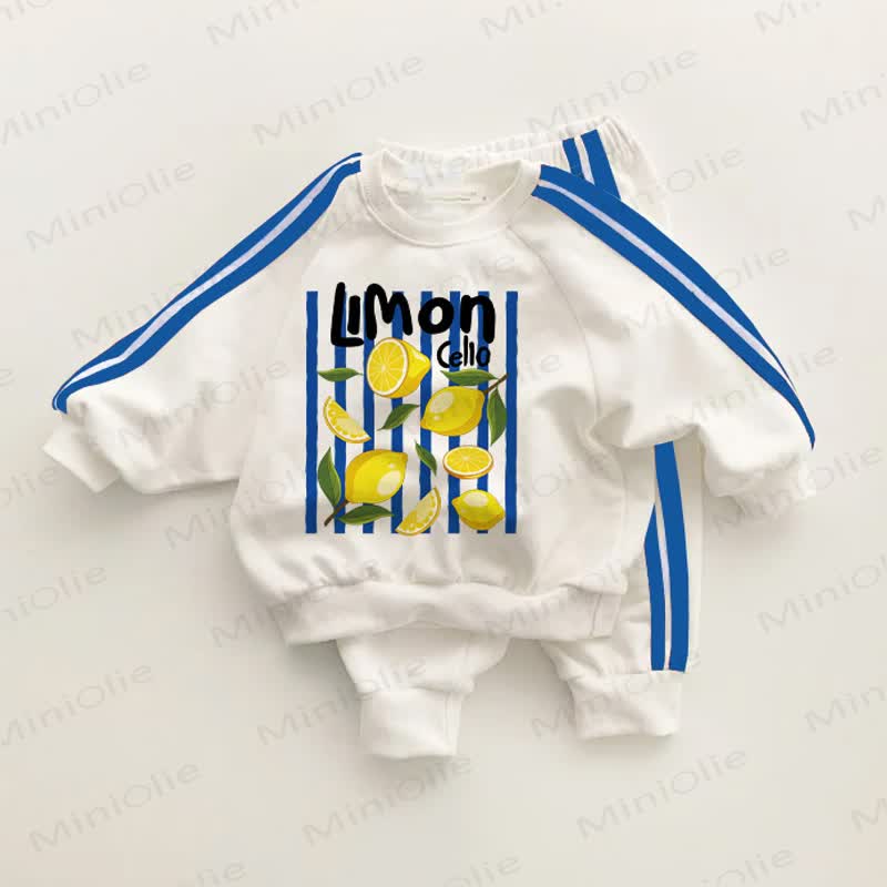 LIMON CELLO Baby Fruit Print Blue Striped 2-piece Set - White&Blue - 3-5T - image 1