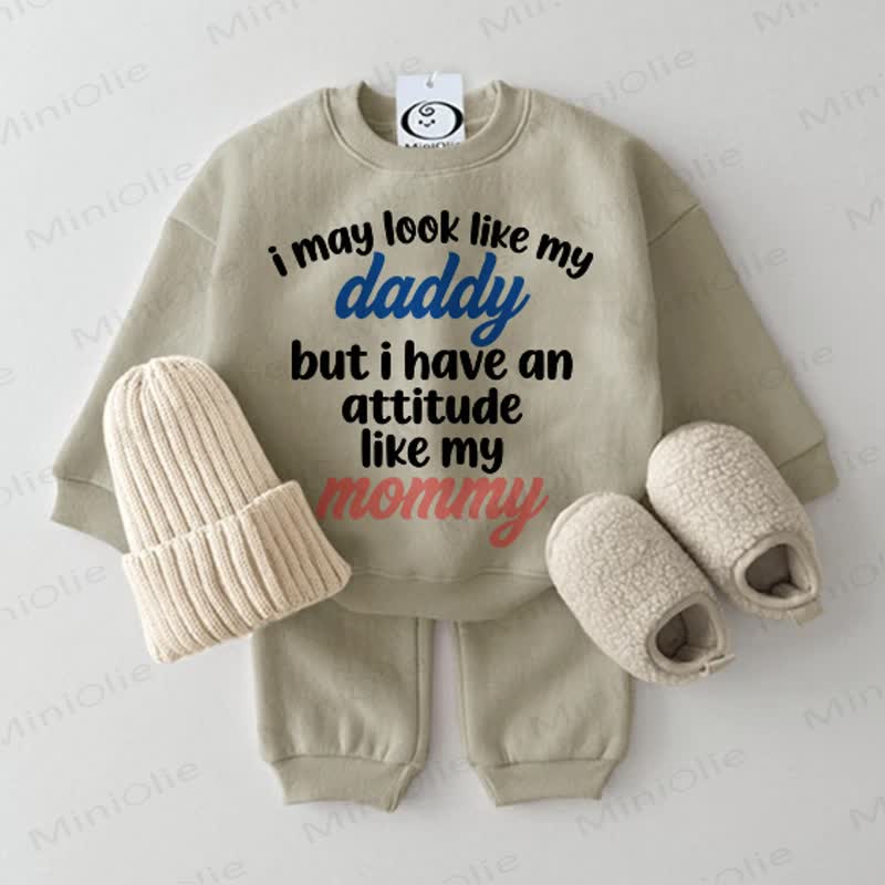 I MAY LOOK LIKE MY DADDY BUT I HAVE AN ATTITUDE LIKE MY MOMMY Baby 2-piece Grey Green Set - Grey Green - 2-3T - image 1