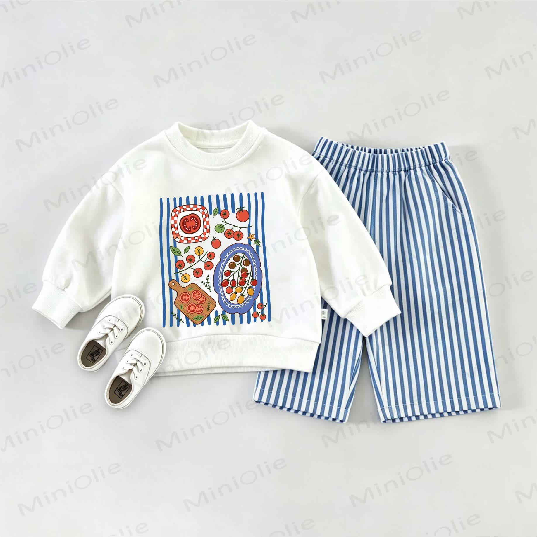  Baby Tomato Sweatshirt and Striped Pants Set - White&Blue - 2-3T - image 1
