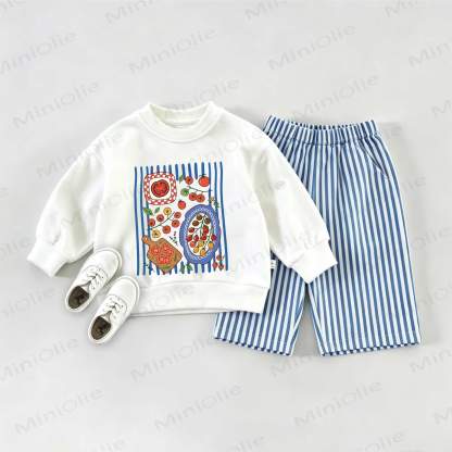  Baby Tomato Sweatshirt and Striped Pants Set - White&Blue - 2-3T - image 1