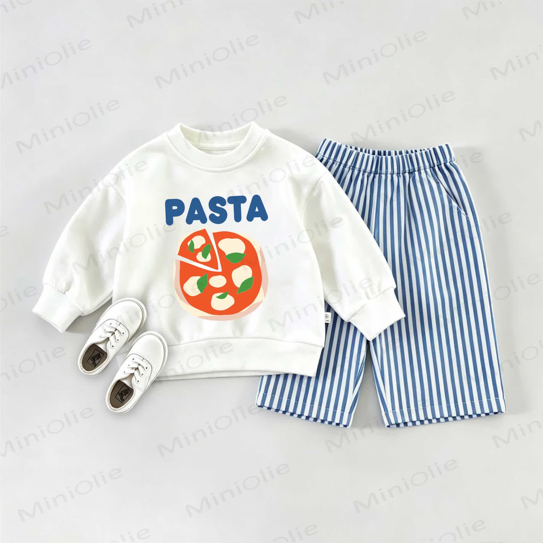 PASTA Baby Pizza Sweatshirt and Striped Pants Set - White&Blue - 2-3T - image 1