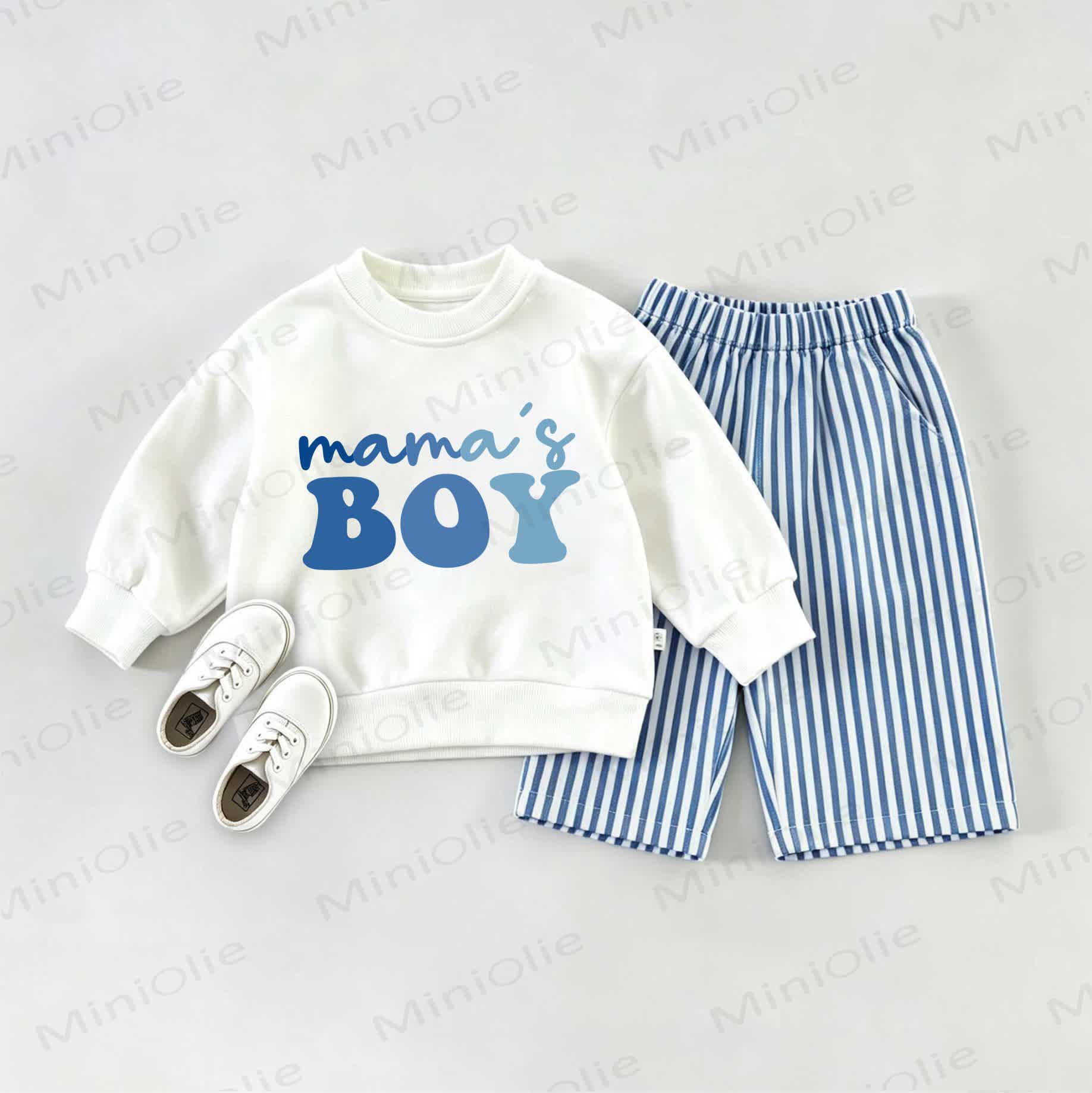 MAMA'S BOY Baby Sweatshirt and Striped Pants Set - White&Blue - 2-3T - image 1