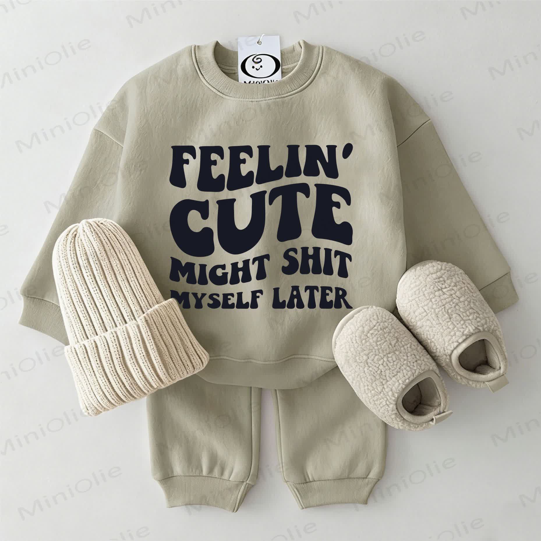 FEELIN' CUTE MIGHT SHIT MYSELF LATER Baby 2-piece Grey Green Set - Grey Green - 2-3T - image 1