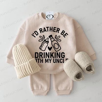 I'D RATHER BE DRINKING WITH MY UNCLE Baby Bottle Print Sweatshirt 2-piece Set - Beige - 2-3T - image 1