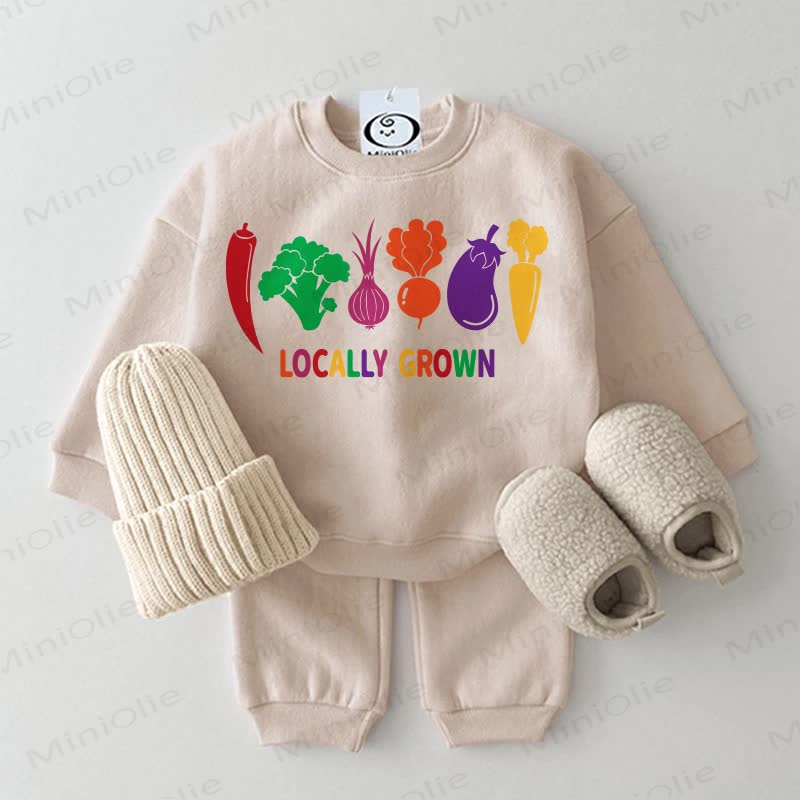 LOCALLY GROWN Baby Vegetable Print Beige Sweatshirt 2-piece Set - Beige - 2-3T - image 1