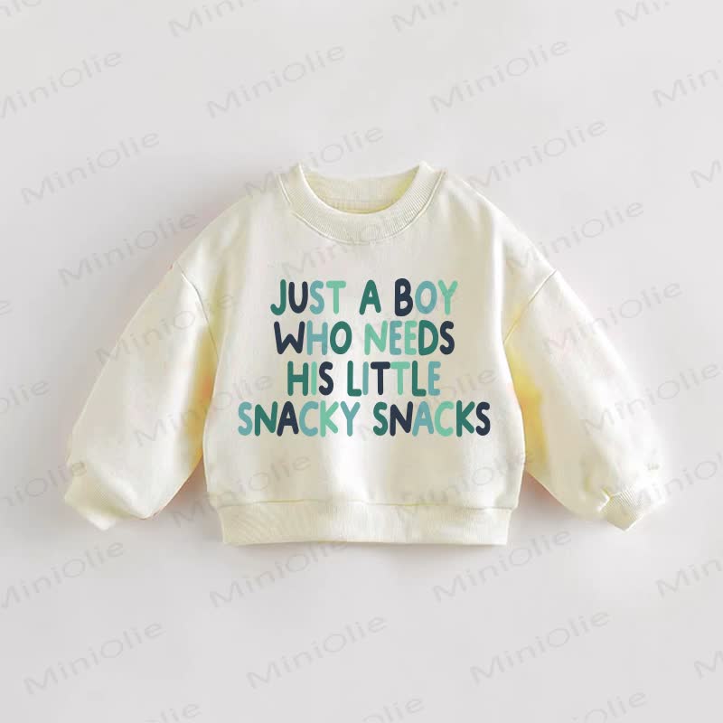 JUST A BOY/GIRL WHO NEEDS HIS/HER LITTLE SNACKY SNACKS Baby Toddler Cream Sweatshirt - Cream: BOY - 3-5T - image 1