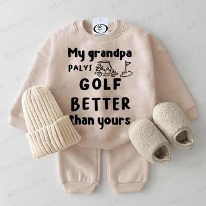 MY GRANDPA PALYS GOLF BETTER THAN YOURS Baby Sweatshirt 2-piece Set - Pink - 2-3T - image 1