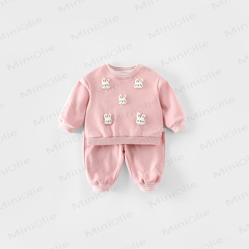 Baby Toddler Animal Applique Striped Trim Sweatshirt and Jogger 2-piece Set - Pink - 4-5T - image 2