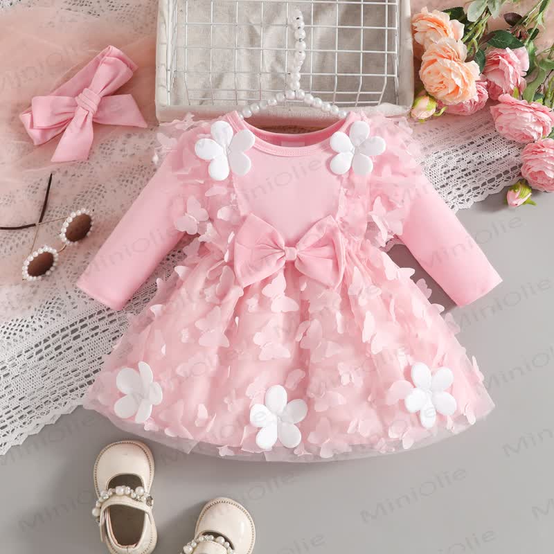 Baby Girl Floral/Heart Patch Tulle Dress - Pink - 12-18M - image 1