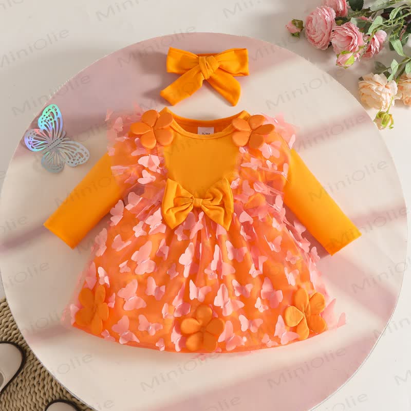 Baby Girl Floral/Heart Patch Tulle Dress - Orange - 12-18M - image 3