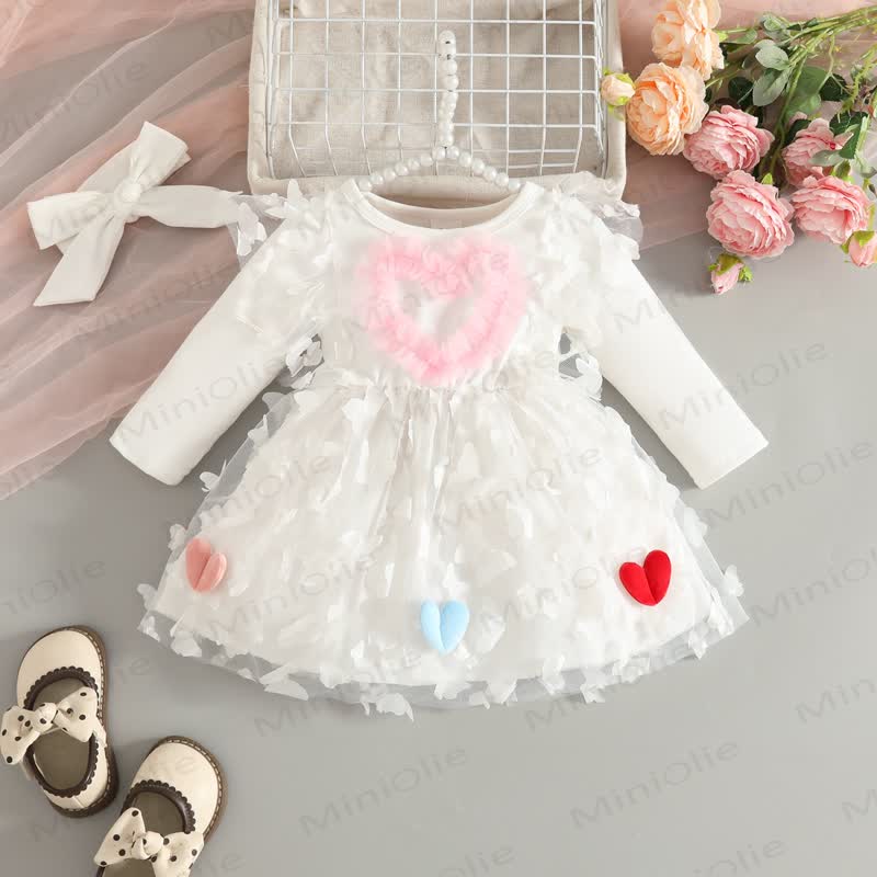 Baby Girl Floral/Heart Patch Tulle Dress - Ivory - 12-18M - image 4