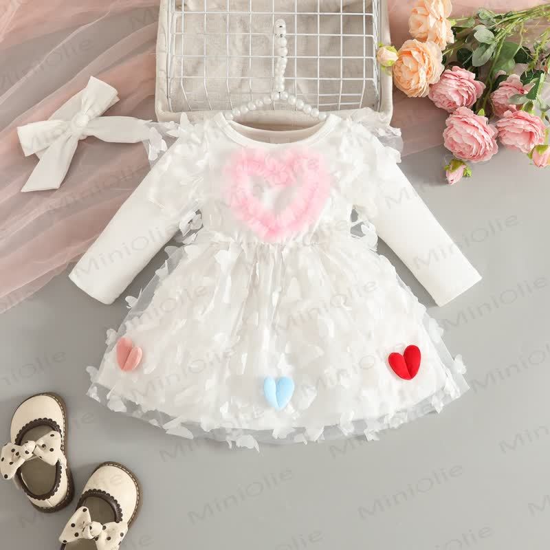 Baby Girl Floral/Heart Patch Tulle Dress - Ivory - 12-18M - image 4