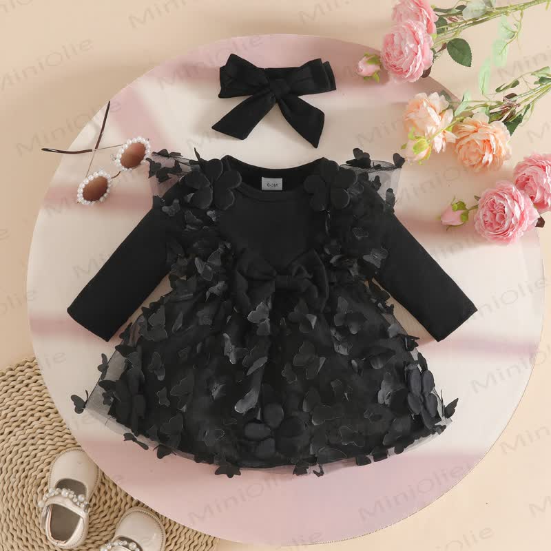 Baby Girl Floral/Heart Patch Tulle Dress - Black - 12-18M - image 6