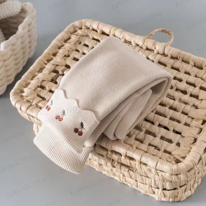 Toddler Cherry Fleece Lined Leggings  - Beige - 8-9T - image 2