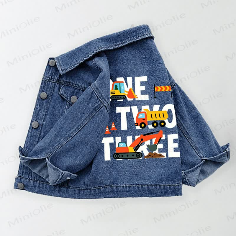 ONE TWO THREE Toddler Kid Construction Vehicle Print Denim Jacket - Blue - 10-11T - image 1