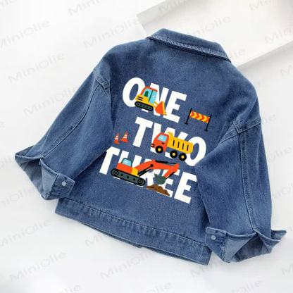ONE TWO THREE Toddler Kid Construction Vehicle Print Denim Jacket - image 2