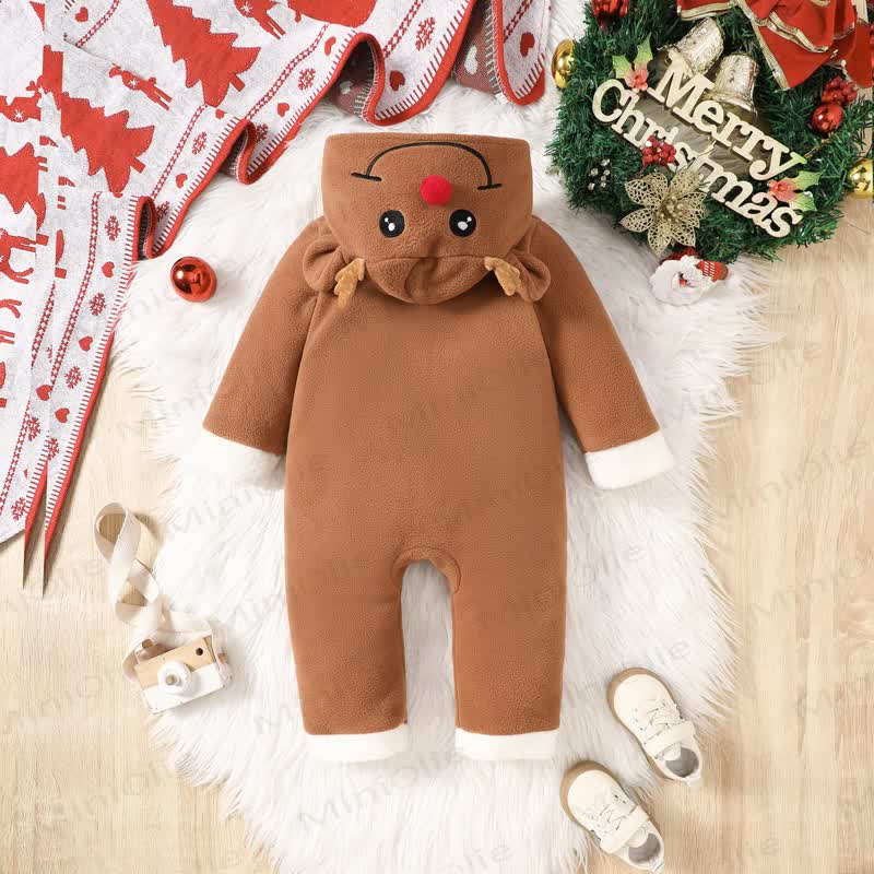 Baby Christmas Reindeer Hooded Romper - image 2