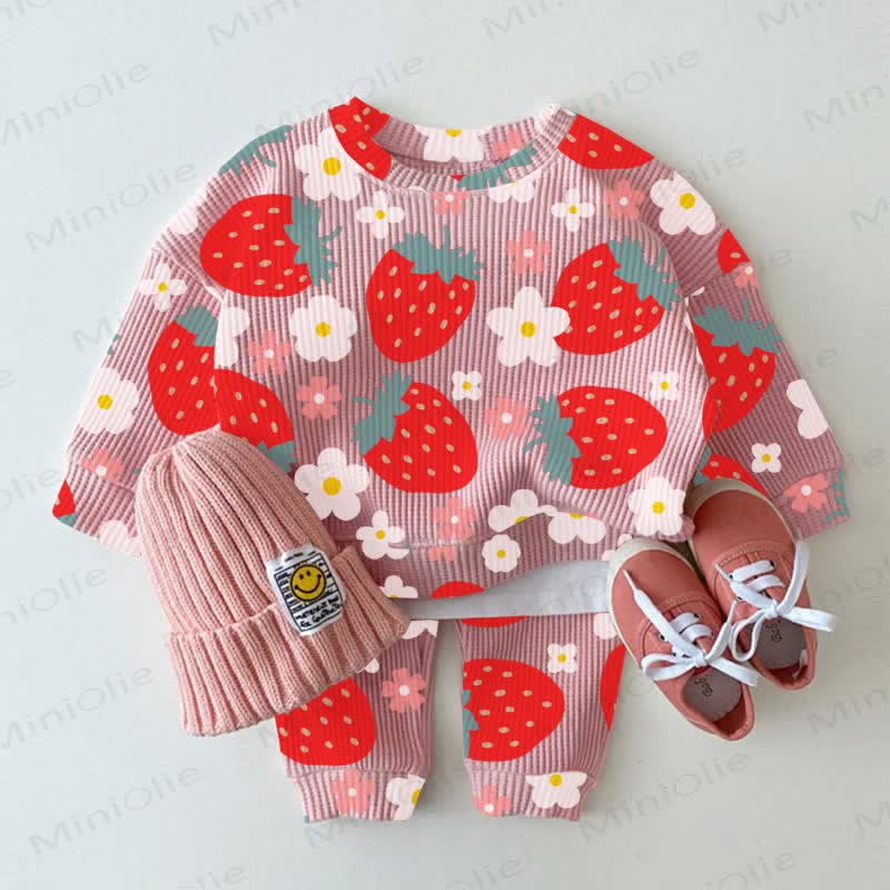 Baby Pink Strawberry and Flower Waffle 2-piece Set - Pink - 2-3T - image 1