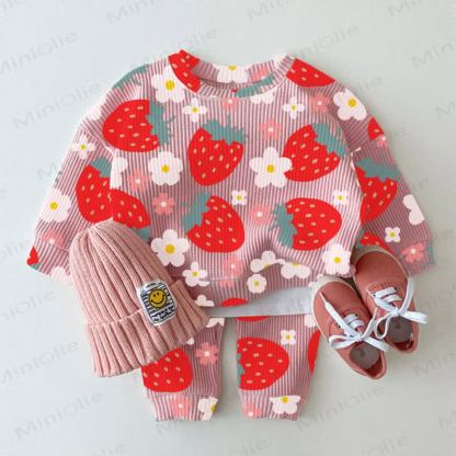 Baby Pink Strawberry and Flower Waffle 2-piece Set - Pink - 2-3T - image 1