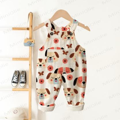 Baby Toddler Puppy and Flower Print Overalls - Beige - 3-5T - image 1